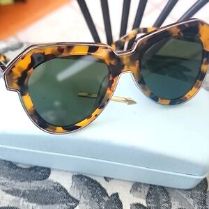 Karen Walker NWOT Leopard Print Sunglasses, CASE & cleaning Cloth